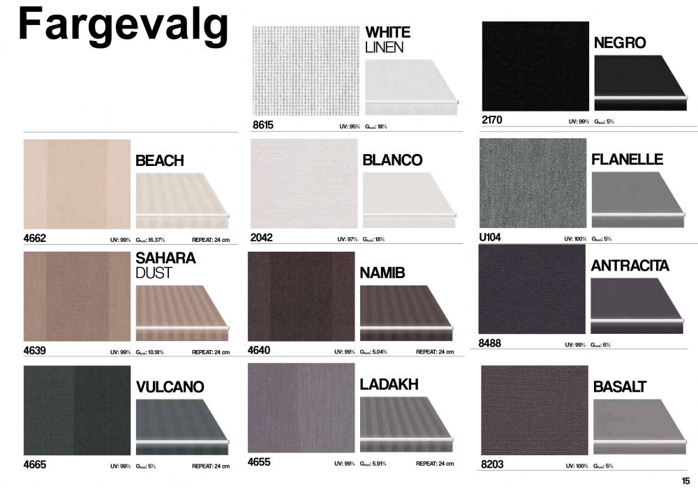 Levegg - Sidemarkise - Høyde 120 cm - Velg mellom 150 dukfarger