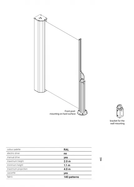 Hovedbilde Levegg - Sidemarkise - Høyde 120 cm - Velg mellom 150 dukfarger